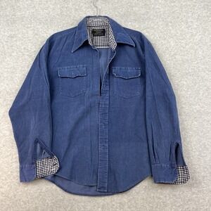 Vintage JC Penney Shirt Mens L Blue  Corduroy Work Button Up 70s Flip Cuff‎